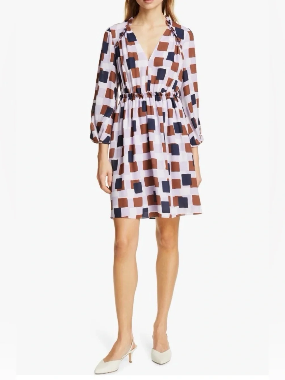 kate spade geo squares long sleeve dress in frozen lilac - size 8